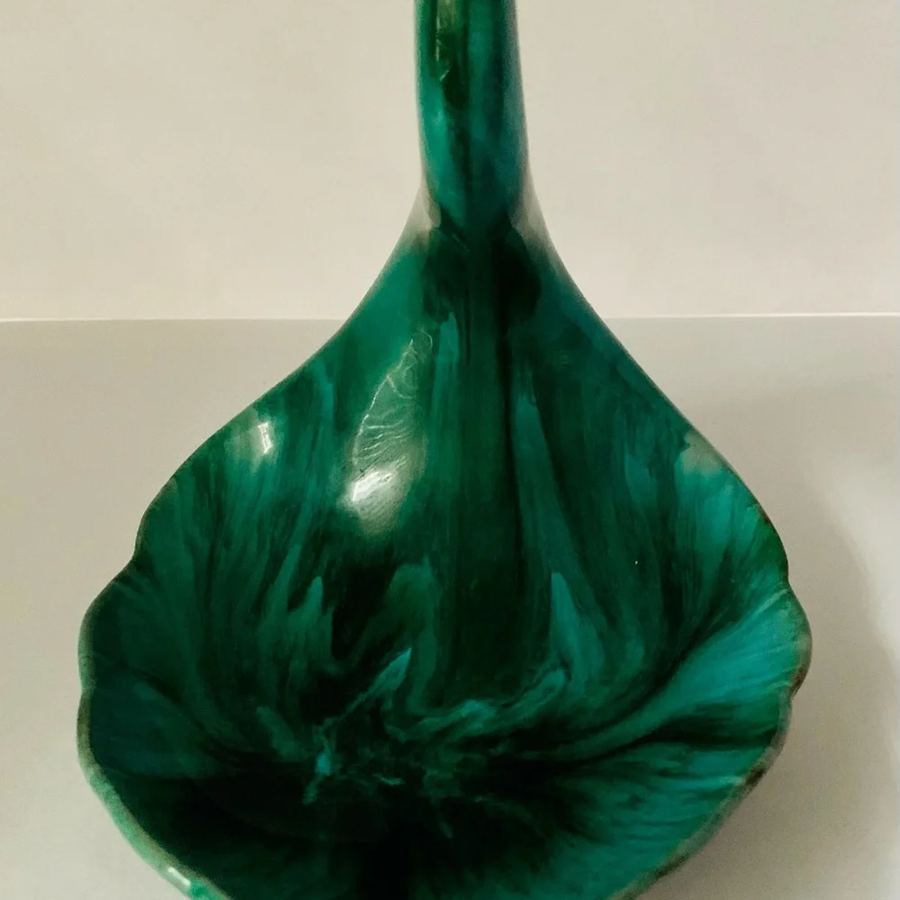 Vintage Blue ? Mountain Pottery Canada Swan Trinket Dish Redware Green Blue MCM